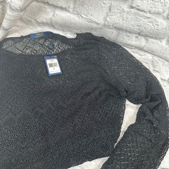 Ralph Lauren Polo Knitted Sheer Mesh Women's XL Long Sleeve Blouse NWT Crochet - Picture 7 of 7